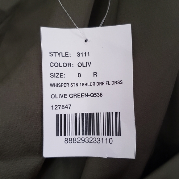 Dessy Collection 3111 One Shoulder Satin Olive Green Gown Formal Dress Sz 0 - Picture 4 of 4